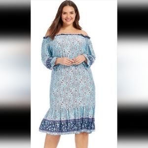 Melissa masse off the shoulder jersey mid dress.